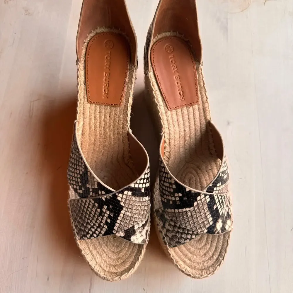Tory Burch Snake Embossed Leather Espadrille Flats Women’s Size 9